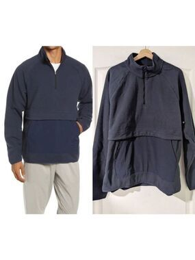NEW Zella | Open Range Half Zip Fleece Pullover In Navy Eclipse